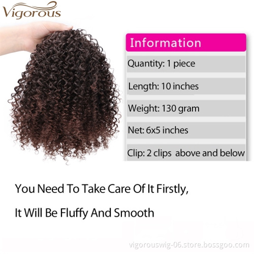 Vigorous Wholesale Price Afro Kinky Curly Hair Extension  Messy Curly Synthetic Short Drawstring Ponytail Hairpiece